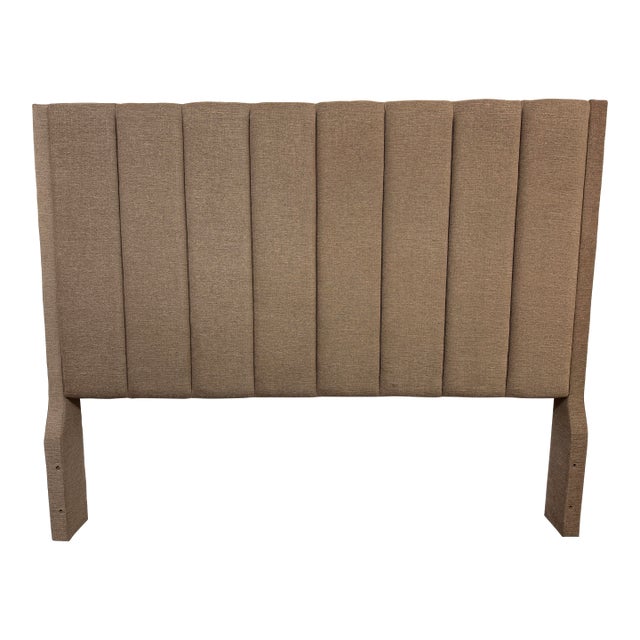 Standard King Size Taupe Woven Channel Tufted Headboard For Sale