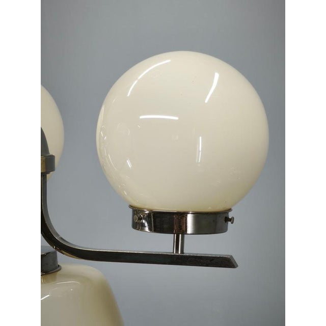 Art Deco Cream Glass and Chrome Chandelier, Czechoslovakia, 1930s For Sale - Image 11 of 12