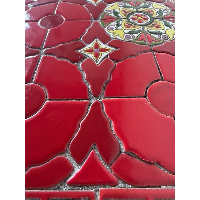 Red Vintage Spanish Mediterranean Style Wrought Iron & Ceramic Tile Outdoor Patio Table For Sale - Image 8 of 12