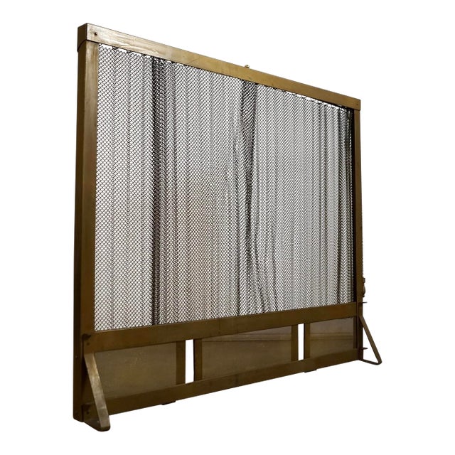 1960’s Hollywood Regency Solid Brass Fireplace Mesh Screen For Sale