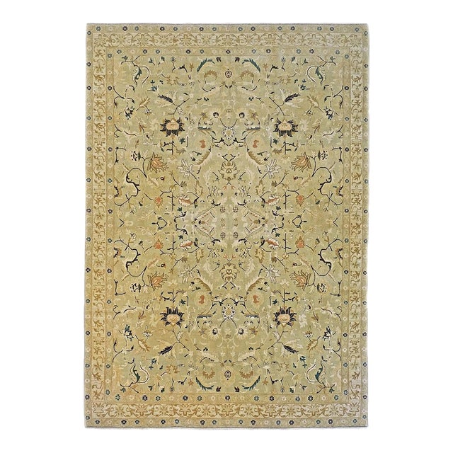 21st Century Turkish Agra Wool 9x13 Light Olive and Khaki Handmade Area Rug #1141219 For Sale