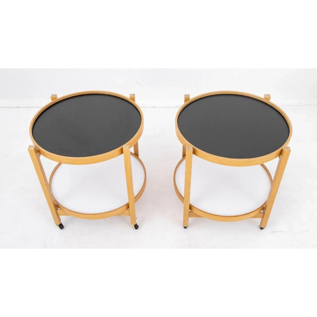 Mid-Century Modern Hans Bolling Style 2-Tier Rolling Side Tables, Pr. For Sale - Image 3 of 8