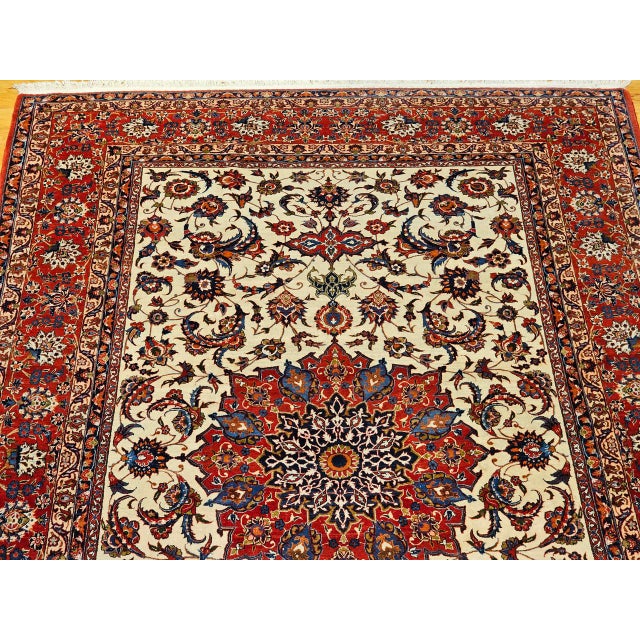 Vintage Persian Isfahan Rug, Hand-Knotted Wool, Floral Pattern, Ivory & Red, 7x11 For Sale - Image 12 of 18