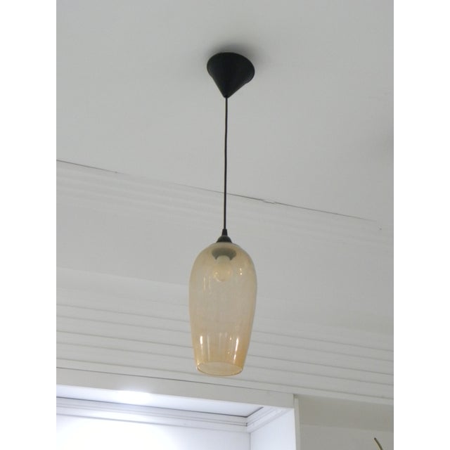 Mid-Century Modern Retro Minimalist Amber Blown Glass Pendant Ceiling Light For Sale - Image 3 of 5