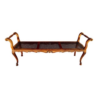 Italian Carved Wood/Cane Window Bench For Sale
