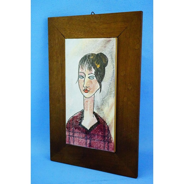 1960s Vintage Ceramic Tile with Wooden Support, 1960s For Sale - Image 5 of 13