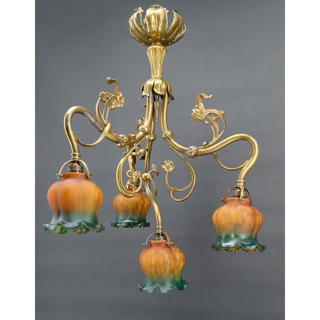 Art Nouveau Chandelier in Gilt Bronze, 1890 For Sale - Image 6 of 18
