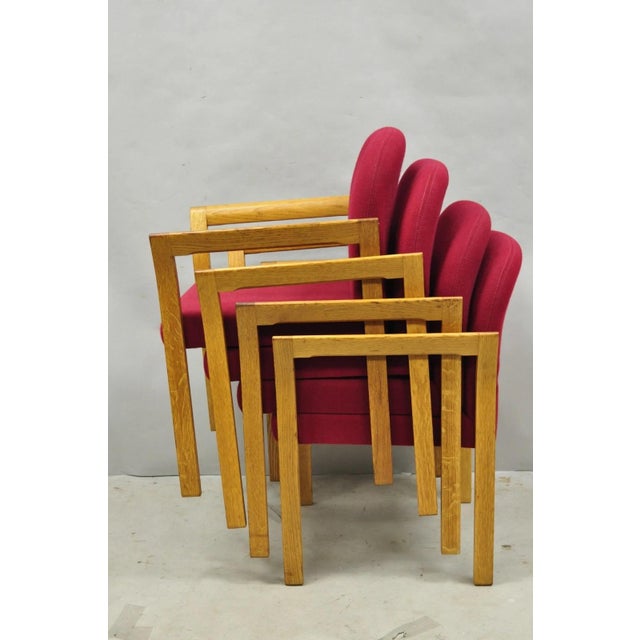 Gunlocke Vintage Gunlocke Mid Century Modern Oak Wood Stacking Arm Chairs - Set of 4 For Sale - Image 4 of 16