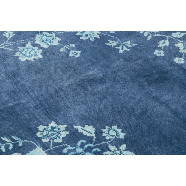Late 20th Century Contemporary Chinese Art Deco Style Floral Square Wool Rug by Rug & Kilim, India For Sale - Image 5 of 6