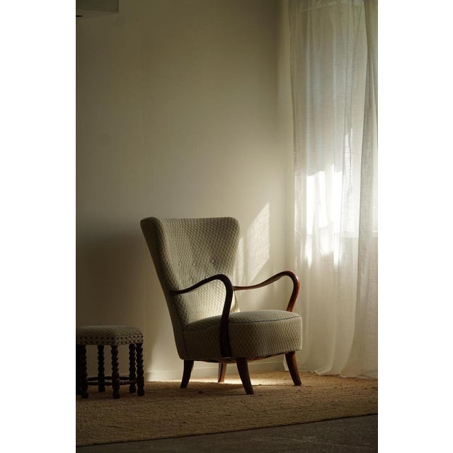 Set of Danish Modern Lounge Chair with Footstool in Beech by Slagelse Mobelvaerk, 1960s For Sale - Image 3 of 18