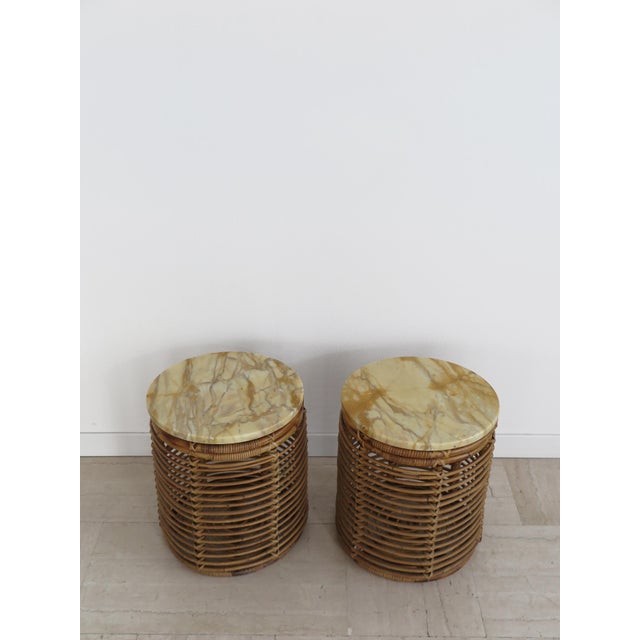 Mid-Century Modern Vintage Italian Rattan and Bamboo Coffee Tables, 1960s, Set of 2 For Sale - Image 3 of 14