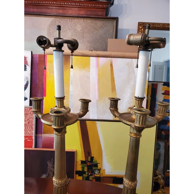 Antique Pair of French Empire Gilt Dore Bronze Lamps For Sale - Image 9 of 10