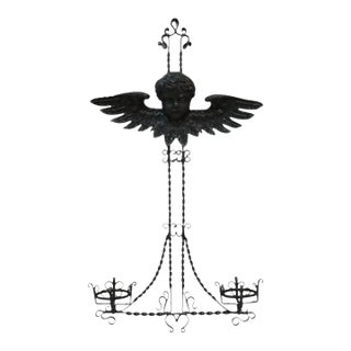 Figural Cherub Wrought Iron Hanging Garden Planter C1920 For Sale