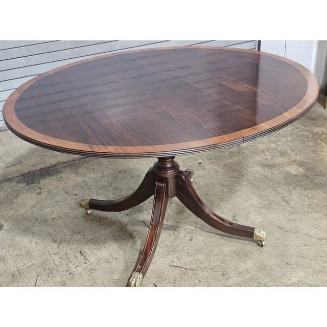 Stickley Late 20th Century Stickley Oval Federal Style Mahogany Dining Table W 2 Leaves Brass Paw Feet For Sale - Image 4 of 11
