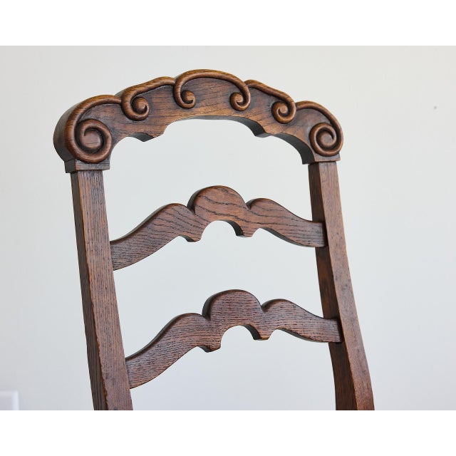 Set of Six French Provincial Oak Ladder-Back Dining Chairs W/ Upholstered Seats For Sale - Image 12 of 18
