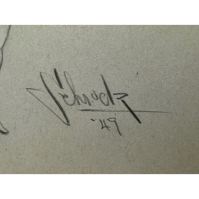 1940s 1940s Original Signed Graphite Illustration of Female Diver in One-Hand Handstand, 11 X 9.75 In. For Sale - Image 5 of 6