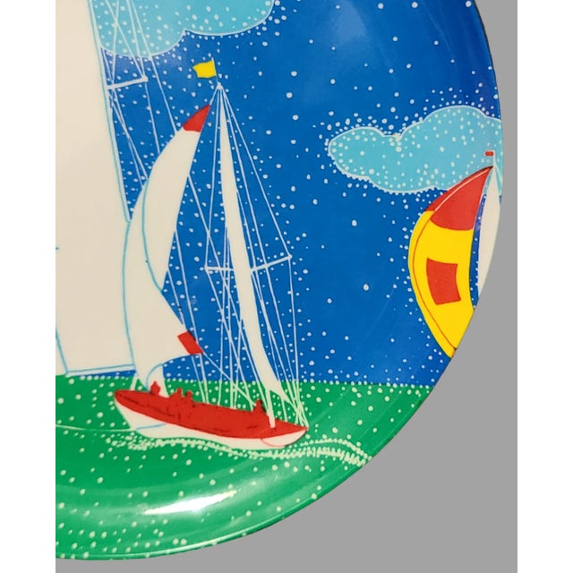 Contemporary Late 20th Century Vintage Italian "Luciana Roselli" Colorful Melamine Platter Nautical Sailing Ship For Sale - Image 3 of 8
