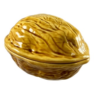 Vintage French Faïence Trompe L’oeil ‘Walnut’ Covered Box For Sale