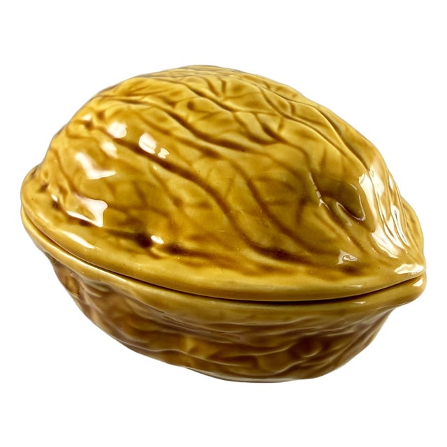 Vintage French Faïence Trompe L’oeil ‘Walnut’ Covered Box For Sale