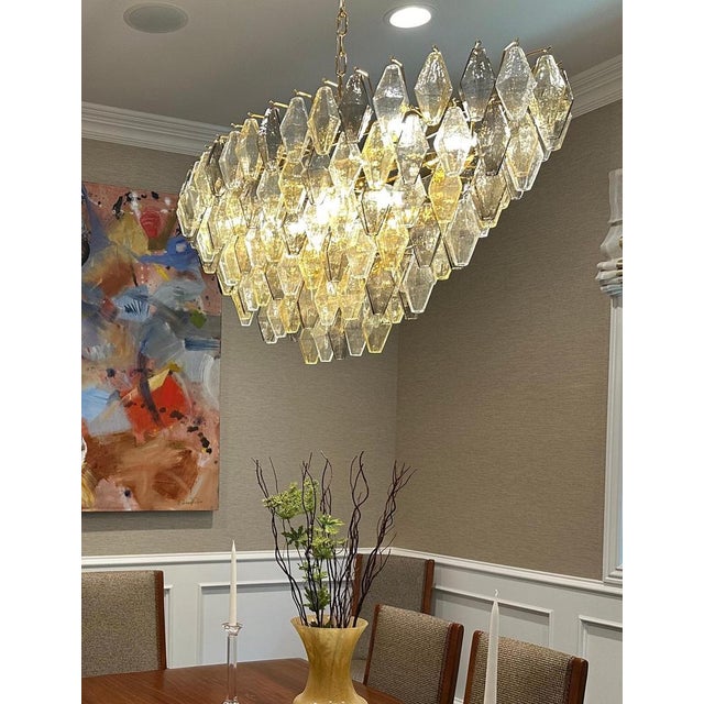 Oval Amber and Grey Poliedri Murano Glass Chandelier or Ceiling Light, 1990s For Sale - Image 4 of 15