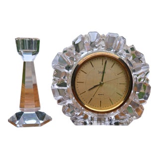 Vintage Linden Crystal Quartz Desk Clock With Faceted Glass Case For Sale