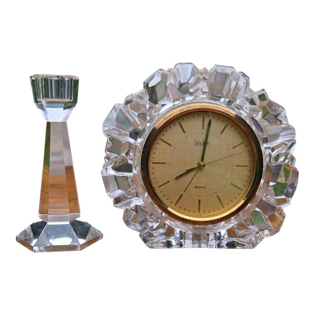 Vintage Linden Crystal Quartz Desk Clock With Faceted Glass Case For Sale