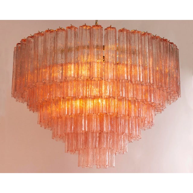 Large italian tronchi suspension chandelier ø105 cm made in italy pink murano glass. this gorgeous venetian mid-century...