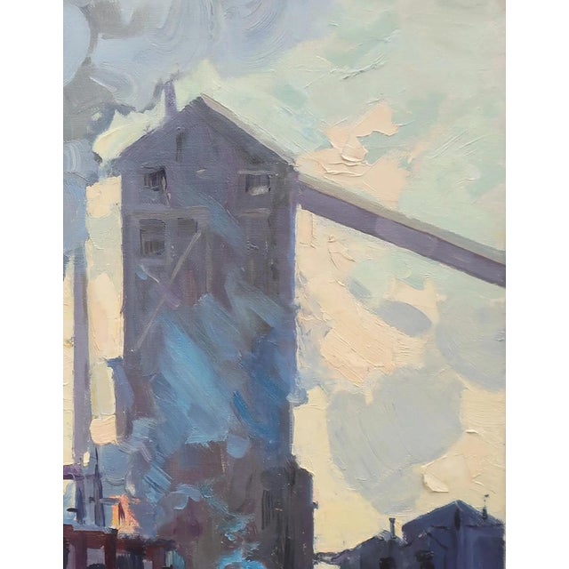 Realism Original Oil Painting – Socialist Realism Industrial Landscape, 1969 For Sale - Image 3 of 6