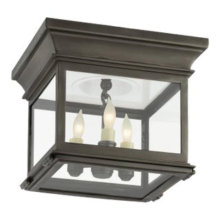 Chapman & Myers for Visual Comfort Signature Club Small Square Flush Mount in Bronze with Clear Glass For Sale
