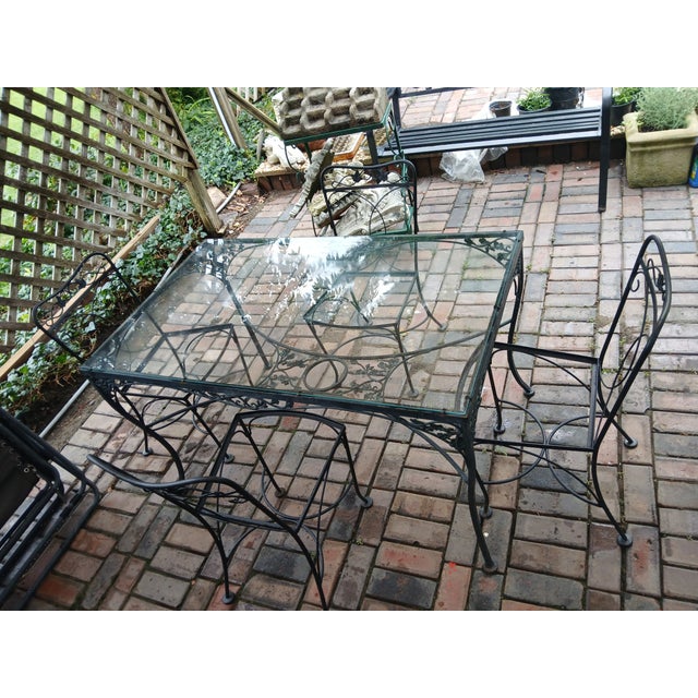 Metal Vintage Wrought Iron Patio Dining Set, Salterini Style, 4 Pieces For Sale - Image 7 of 10