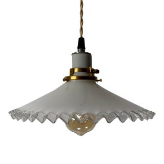 French White Opaline Glass “Frill” Pendant Light, 1930s For Sale