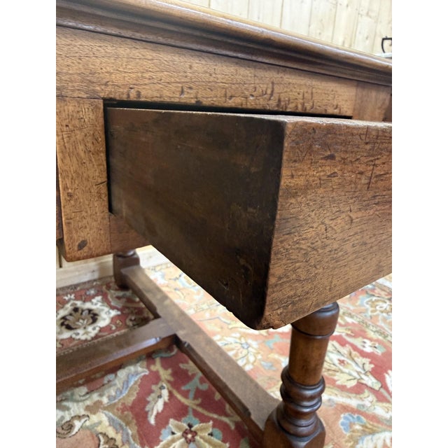 Louis XIII Style Flat Desk in Walnut and Leather For Sale - Image 3 of 9