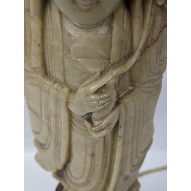 Early 20th Century Chinese Carved Soapstone Guanyin Table Lamp For Sale In New York - Image 6 of 18