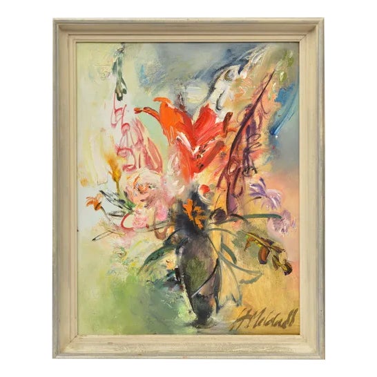 Anita Meldere, Still Life with Flowers, Oil on Canvas, Late 20th Century For Sale