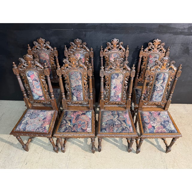 Antique French Carved Oak Dining Chairs, 1880, Set of 8 For Sale - Image 4 of 11