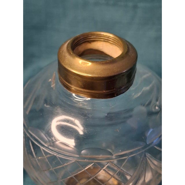 Brass Rare 1840s Whale Oil Lamp Etched Glass Font Original Double Burner Iron Base For Sale - Image 8 of 18