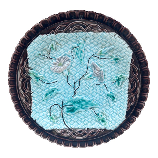 German Majolica Morning Glory Plate Circa 1900 For Sale