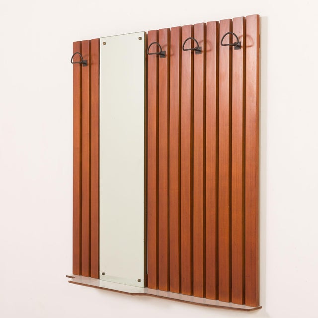 Mid-Century Modern Coat Rack in Teak with Mirror and Shelf, Italy, 1960s For Sale - Image 3 of 10