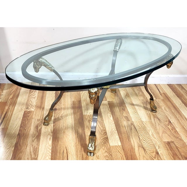 Mid-Century Modern Vintage Italian 20th C Mid-Century Modern Steel & Brass Ram Head Coffee Table For Sale - Image 3 of 18