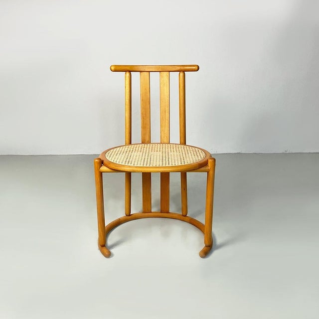 Brown Set of Italian Modern Wood and Vienna Straw High Backed Chairs, 1980s For Sale - Image 8 of 13
