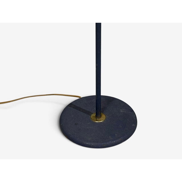 Boréns, Adjustable Floor Lamp, Blue Lacquered Metal, Brass, Fabric, Sweden, 1950s For Sale - Image 12 of 14