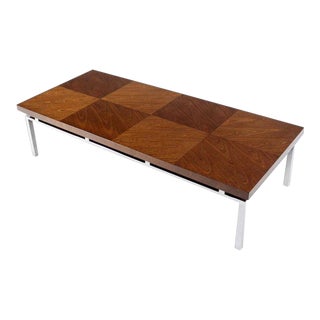 Vintage Mid Century Walnut Patchwork Large Checker Pattern Top Large Rectangle Coffee Table For Sale