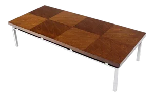 Vintage Mid Century Walnut Patchwork Large Checker Pattern Top Large Rectangle Coffee Table