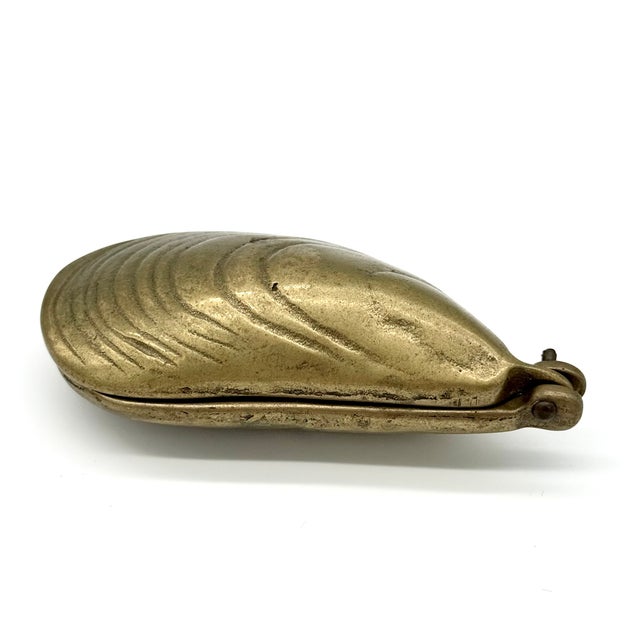 Figurative Vintage Brass Oyster Clam Mussel Shell Hinged Trinket Box For Sale - Image 3 of 8