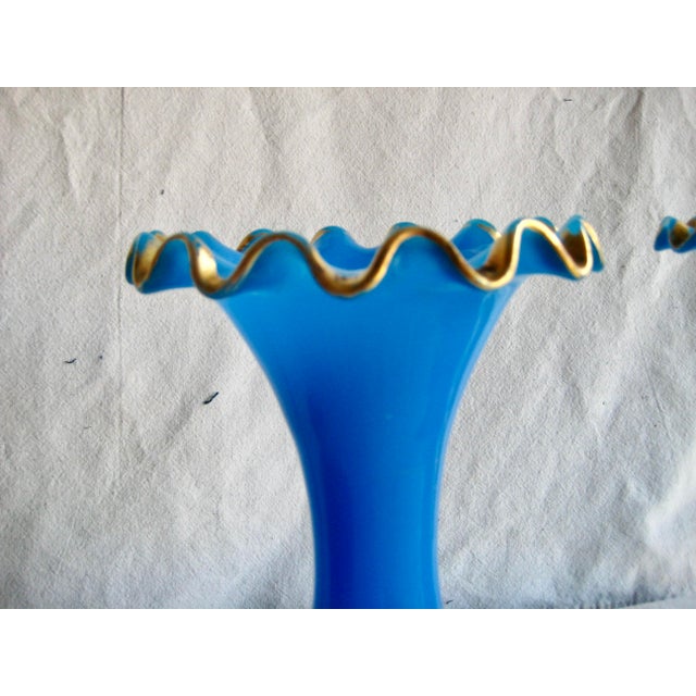 Glass Mid 19th Century Pair of French Napoleon III Bleu Opaline Vases For Sale - Image 7 of 8