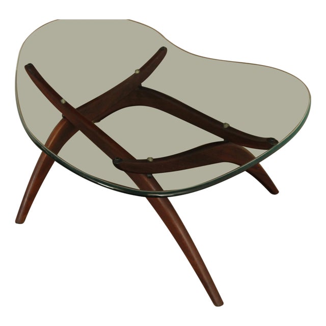 Mid Century Modern Glass Top Walnut Coffee Table For Sale