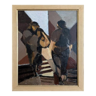 1958 Mid-Century Modern 'Crossing Paths' Vintage Abstract Figurative Oil Painting by Swedish Artist Ivar Morsing (1919-2009), Framed For Sale