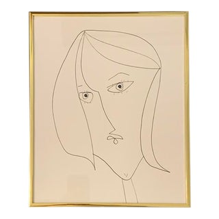 Contemporary Portrait of a Lady Ink Drawing, Framed For Sale