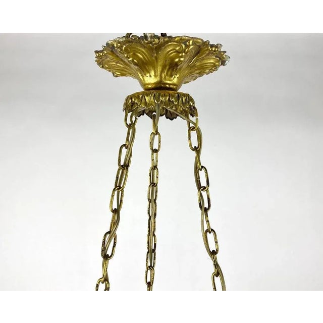 3-Arm Chandelier with Glass Shades and Brass Fitting For Sale - Image 10 of 11
