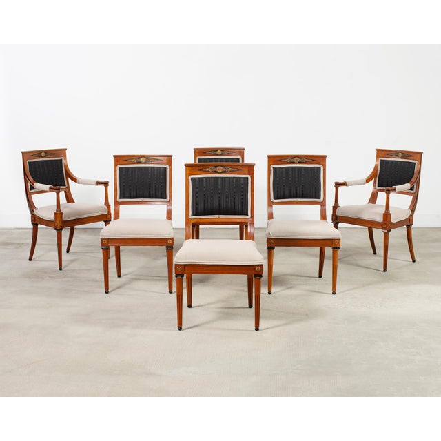 French Set of Six French Directoire Style Dining Chairs Bronze Accents For Sale - Image 3 of 18